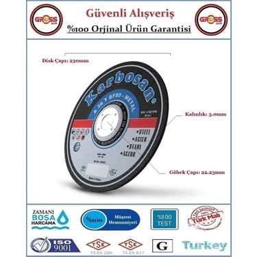 Karbosan Metal Kesme Disk Taşı - 230MM - Orjinal