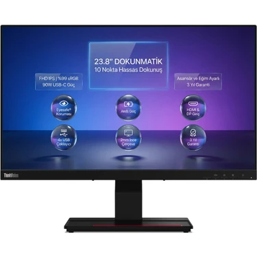 Lenovo Thinkvision T24T-20 23.8" Fhd 4ms Dokunmatik Monitör