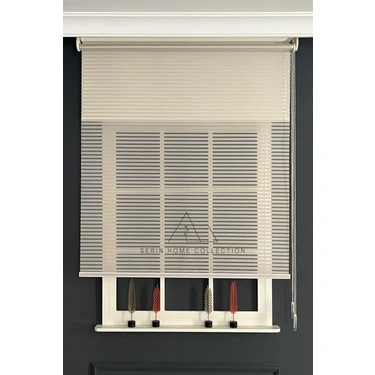 Serin Home Collection Bej Jaluzi Görünümlü Tül ve Stor Perde (Dayanıklı Alüminyum