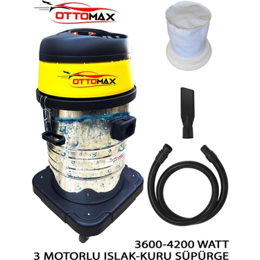 Ottomax  Otx-55-3-Wdm 4200 Watt 3 Motorlu Islak Kuru Sanayi Tipi Oto Süpürgesi Endüstriyel