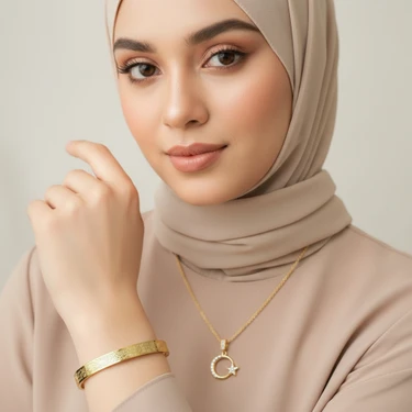 TrendyX Türk Bayraklı Kolye ve Ayetel Kürsi Bileklik Seti Gold Çelik