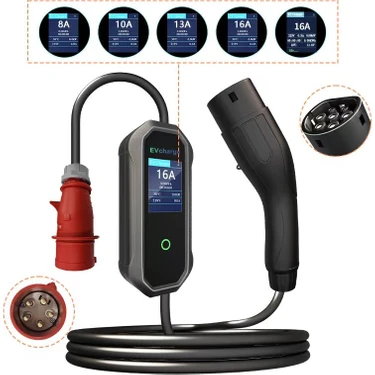 EVcharge 11 Kw Elektrikli Araç Taşınabilir Şarj Istasyonu  16A Tip-2 5X32A 5 mt Tip2(Mobil