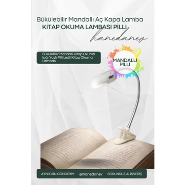 Hanedanev Bükülebilir Mandallı Kitap Okuma Işığı Yaylı Pilli Ledli Kitap Okuma