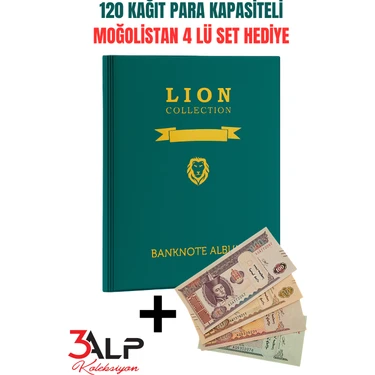 3Alp Koleksiyon Lion 120 Adet Kağıt Para Kapasiteli, 20 Sayfa Kağıt Para Albümü, Yeşil
