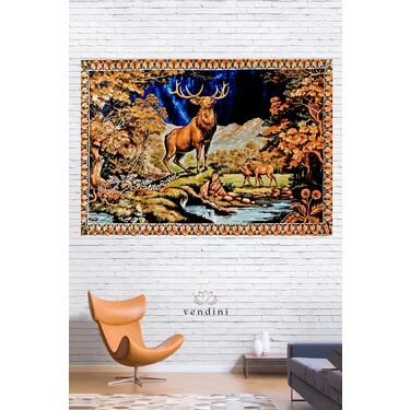 Vendini Vintage Serisi Geyikli Duvar Halısı Duvar Örtüsü Wall