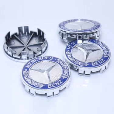 75 mm Mavi Yıldız Desenli Çelenk Motifli Jant Göbeği SET(4’LÜ)W204 / W205, W212, Cla, Gla, Glc Vb.