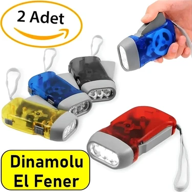 2 Adet Dinamolu El Feneri Deprem Kamp Için Pilsiz 3 Ledli El Feneri Deprem Doğal Afet Feneri