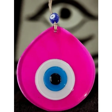 Orta Boy Şeffaf Pembe Damla Desen Nazar Boncuklu Duvar Dekoru Cam Duvar
