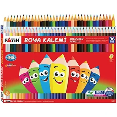 Fatih 36'lı Rengarenk Kuru Boya Kalemi Seti - 17.5 cm, Dayanıklı Uçlu, Eğlenceli Desenli Çocuklar