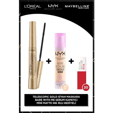 L'Oréal Paris Telescopic Gold & Bare With Me 01 Ten Makyaj Seti - Matte Ink 20 Mini Mini Ruj