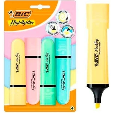 Bic Marking Flat Highlighter 4lü Pastel Blister Kalem