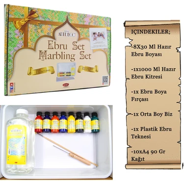 Artdeco ebru sanatı başlangıç seti, 8 canlı renk (30 ml), hobi ve yaratıcı sanat projeleri için