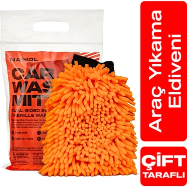 Nasiol Çift Taraflı Mikrofiber Süper Yumuşak Peluş Araç Yıkama Eldiveni-Çiziksiz ve Detaylı