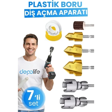 Depolife 7'li Pprc Pvc Plastik Su Borusu Diş Açma Havşa Pah Açma Aparatı Zımpara Tesisatçı Kılavuz