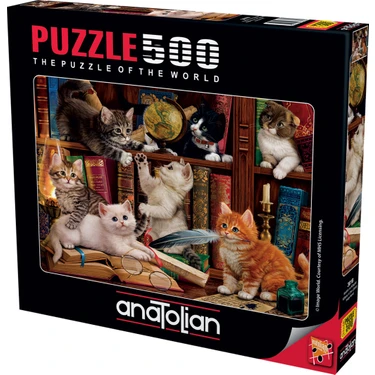 Anatolian 500 Parça Puzzle – Kediler ve Kitaplar Desenli, Orta Zorluk Seviyesi, Parlama Önleyici