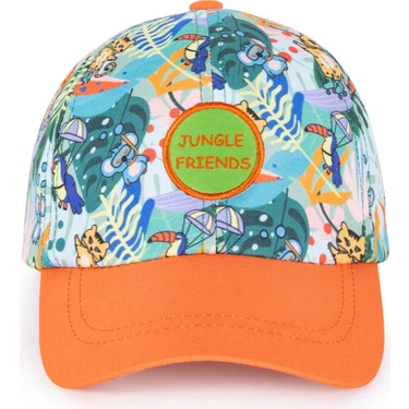 Milk&moo Jungle Friends 4-6 Yaş Erkek Çocuk Şapkası – Turuncu Siperlikli, Nakış Aplikeli,