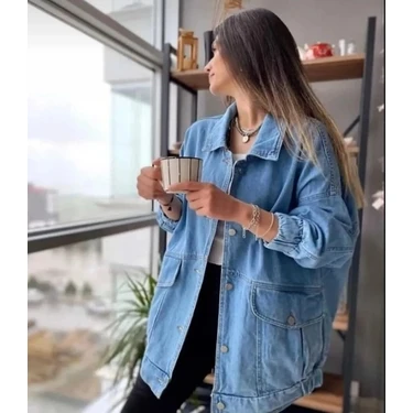 Hanope Kadın Oversize Mavi Kot