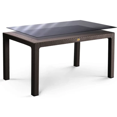 Ziynet Home Rattan Masa 70X120 Sabit Camlı Masa - Bahçe Teras Balkon Masası A Plus Orta Boy