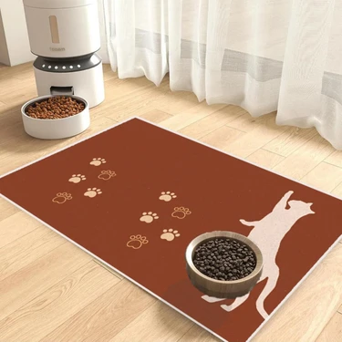 Kedi ve Köpek Mama Altlıgı Evcil Hayvan Beslenme Matı (Kiremit) Kolay Temizlenir