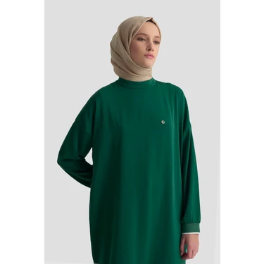 Armine Trend Kolları Ribanalı Arkadan Uzatmalı Basic Tunik-Zümrüt