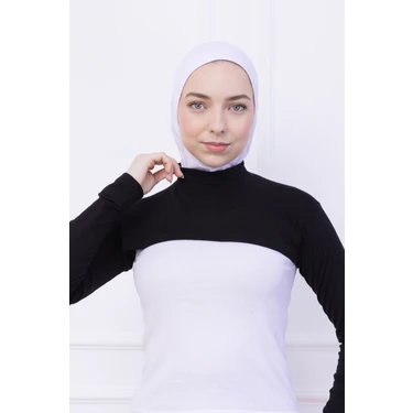Balıkçı Yaka Boyunluklu Kolluk Siyah - Likralı Dik Yakalı Kadın Body Tesettür Crop