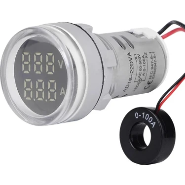 Tianyi Beyaz Voltmetre + Ampermetre AC12-500V 0-100A 22