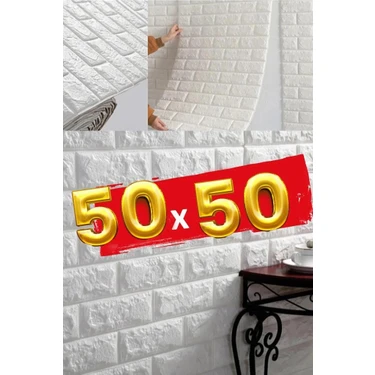 50X50 cm 0,27 M² Beyaz Kendinden Yapışkanlı Duvar Kağıdı Esnek Köpük Panel 3D Boyutlu Tuğla
