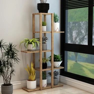 Jest Dekor Konsept Lotus Atlantik Çam Ahşap 5 Katlı Çiçeklik, Saksılık, Çiçek Standı, Dekoratif Raf