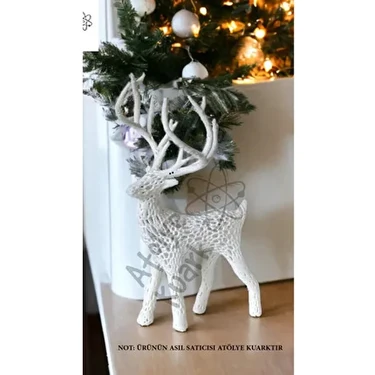 Home 10 cm Yılbaşı Geyik Figürü Süsü Beyaz Renkli Dekoratif Ev