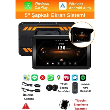 Yeelock 5"ınch 2k Ultra Hd Motosiklet Multimedya Seti – Çift Kamera + Basınç Sensörü +