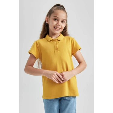 DeFacto Pamuklu Kısa Kollu Basic Düz Polo Tişört Kız Çocuk