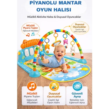 Hak-İş Oyuncak Piyanolu Mantar Desenli Bebek Oyun Halısı – 0+ Ay, Hayvan