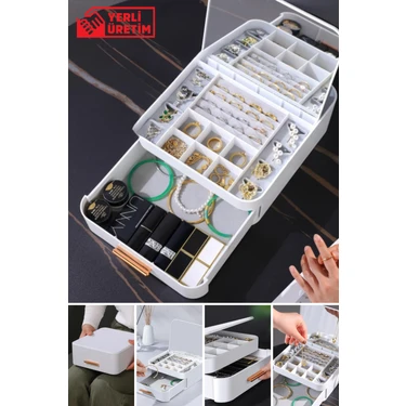 Piev House By House Çekmeceli Aynalı Çok Bölmeli Makyaj Takı Organizer