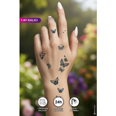 BP Tattoo 1 Ay Kalıcı Kelebekli Geçici Dövme 24 Saat Sonra Kararan Dövme