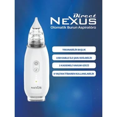Direct Nexus Elektrikli Burun Aspiratörü Yıkanabilir Başlık ile USB Şarj Edilebilir 0 Yaş ve