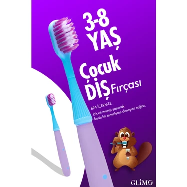 Glimo Kids Çocuk Diş Fırçası 3-8 Yaş | Diş Eti Dostu Yumuşak Kıl, Eğlenceli Tasarım |çocuklara