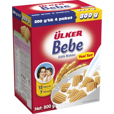 Ülker Bebek Bisküvisi 800 gr - 0-6 Ay Arası Bebekler İçin, 12 Vitamin ve 7 Mineral İçeren Besleyici