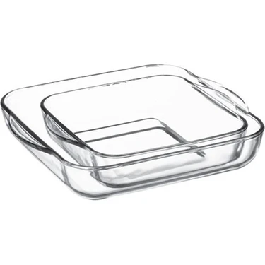 Paşabahçe Şeffaf Borcam 2'Li Kare Tepsi Yerli Üretim 280x280 mm ve 220x220 mm