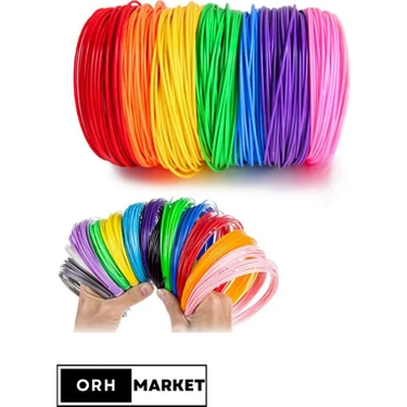 ORH MARKET Pla Filament Seti – 10 Renk, 5 Metre x 10 Adet (Toplam 50 Metre) – 3D Kalem