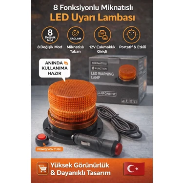 Çakarlı Tepe Lambası Aç Kapa Düğmeli Mıknatıslı 8 Fonksiyonlu