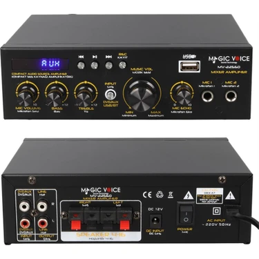 Ayt Magicvoice MV-22560 2X20 Watt 4-8 Ohm USB Sd Kart Girişli Amfi Bluetooth Mikrofon Girişli