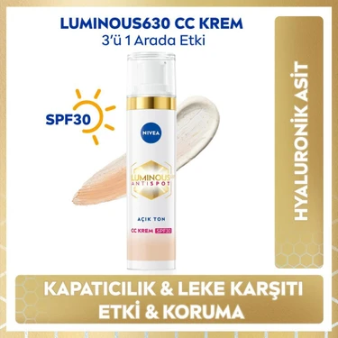 Nivea Lumınous630 Koyu Leke Karşıtı Cc Yüz Kremi 40ml, Spf30 Güneş Koruyucu, Hyaluronik Asit, Açık