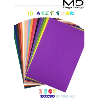Renkli Keçe 20X30 cm 10 Renk 180 gr Ince Etkinlik Hobi Için Kansorejen Madde