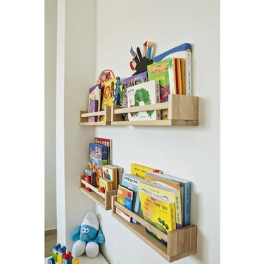 Ahsap Craft Montessori Çocuk Odası Duvar Rafı Ahşap Kitaplık Raf (4