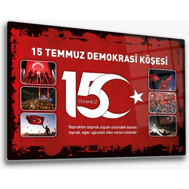 Decorita Cam Tablo | 15 Temmuz Demokrasi Köşesi | Kırmızı  Fon | 30 x 40