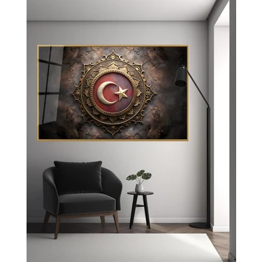 idealizbiz Modern Türk Bayrağı Cam Tablo Ev Ofis Makam Odası Büyük Boy Duvar