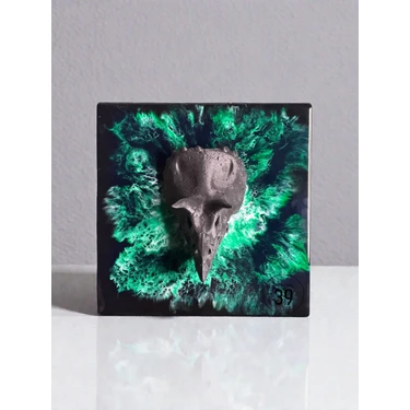 3D Triceratops Kafatası Yeşil Epoksi Duvar Tablosu, El Yapımı Heykelsi Sanat Eseri, 35X35 Cm,