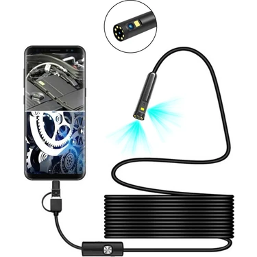 Yoosee 2mt Çift Lens ve Işıklı USB Girişli Çift Kameralı Endeskop Boroskop Sert Kablo Yılan