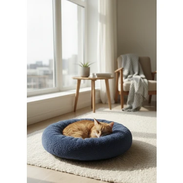Med Online Peluş Kedi ve Köpek Yatağı Sıcak ve Yumuşacık Minder Evcil
