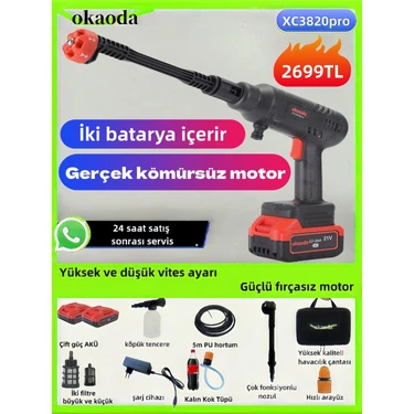 Okaoda En Güçlü 3 Vitesli Ayar, Kömürsüz Oto Araba Bahçe Klima Halı Şarjlı Yüksek Basınç Yikama